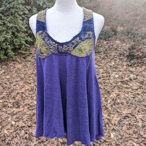 Y2K Free People purple sequin embellished v neck high-low size S tank top